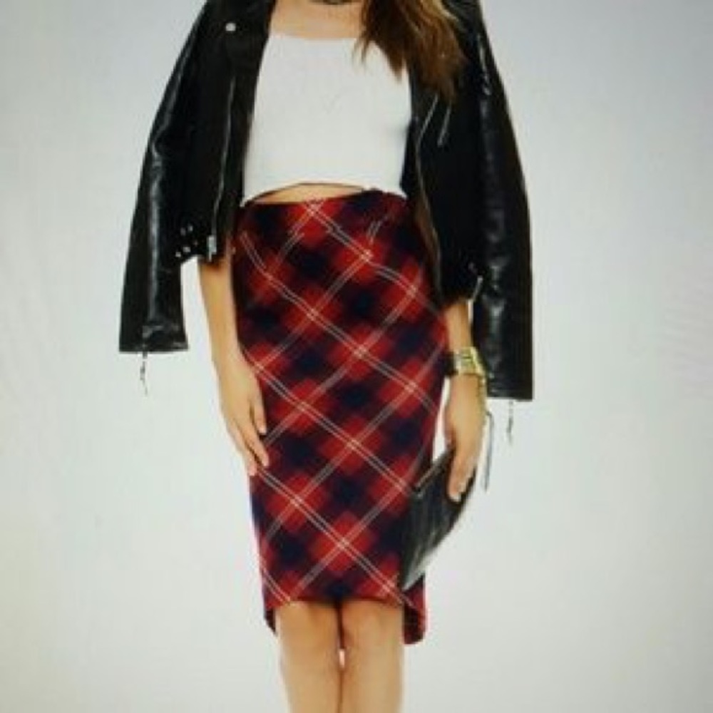 Free People Plaid Pencil Skirt